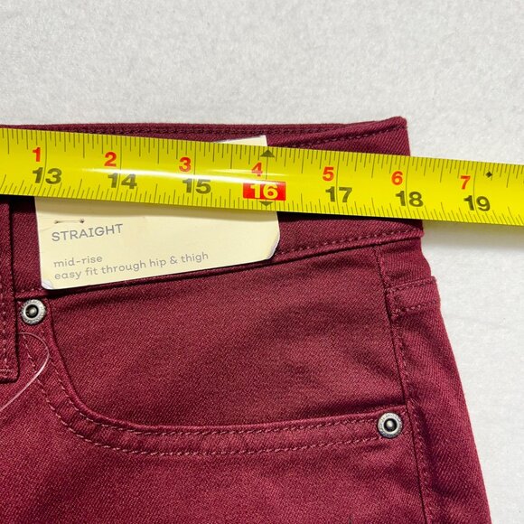 NWT St. John's Bay Women's Stretch Straight Mid Rise Burgundy Jeans Sz 14 Short - Picture 8 of 11